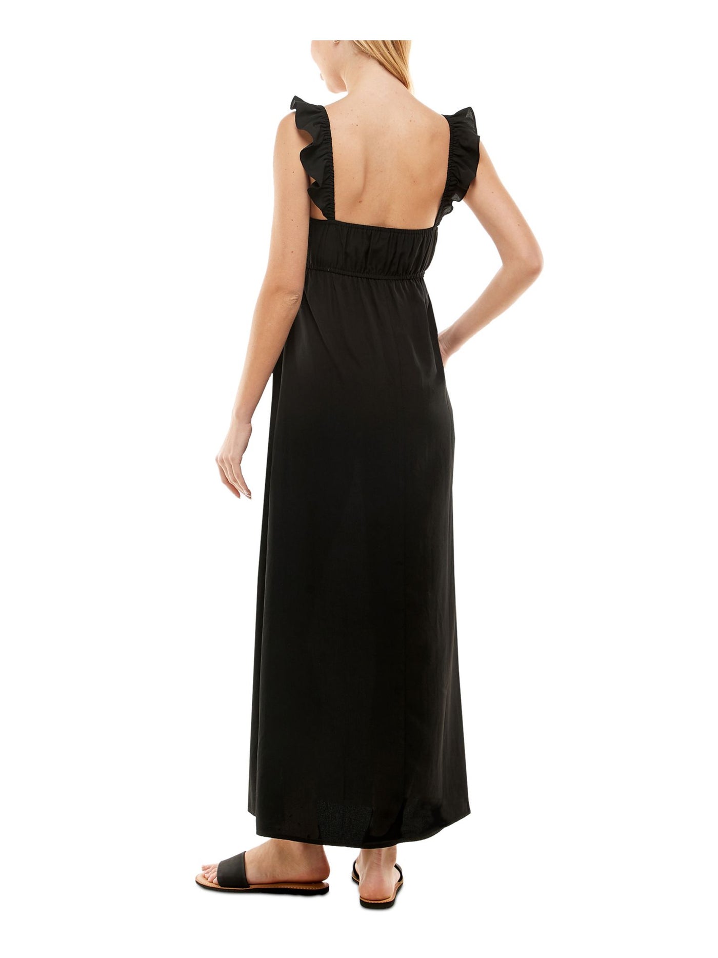 KINGSTON GREY Womens Black Ruffled Tie Unlined Sleeveless V Neck Maxi Empire Waist Dress S