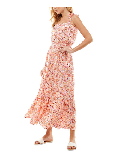 KINGSTON GREY Womens Orange Tie Floral Sleeveless Square Neck Maxi Fit + Flare Dress M