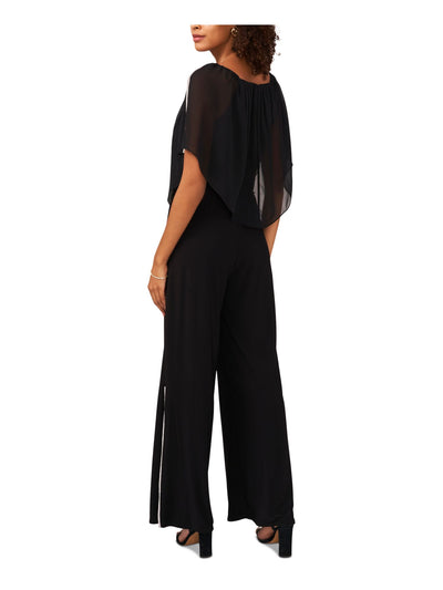 MSK Womens Navy Embellished Elastic Band Slit Sleeve And Pan Flutter Sleeve Boat Neck Cocktail Flare Jumpsuit L