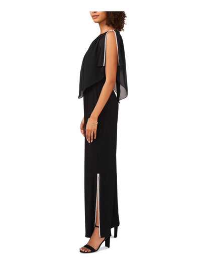 MSK Womens Navy Embellished Elastic Band Slit Sleeve And Pan Flutter Sleeve Boat Neck Cocktail Flare Jumpsuit XL