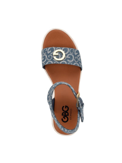 GBG LOS ANGELES Womens Blue Logo 1-1/2" Platform Comfort Wynn Round Toe Block Heel Buckle Heeled Sandal 7.5 M