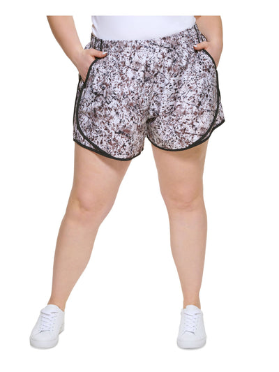 CALVIN KLEIN PERFORMANCE Womens Beige Pocketed Pull-on Running Shorts Printed Active Wear Shorts Shorts Plus 1X