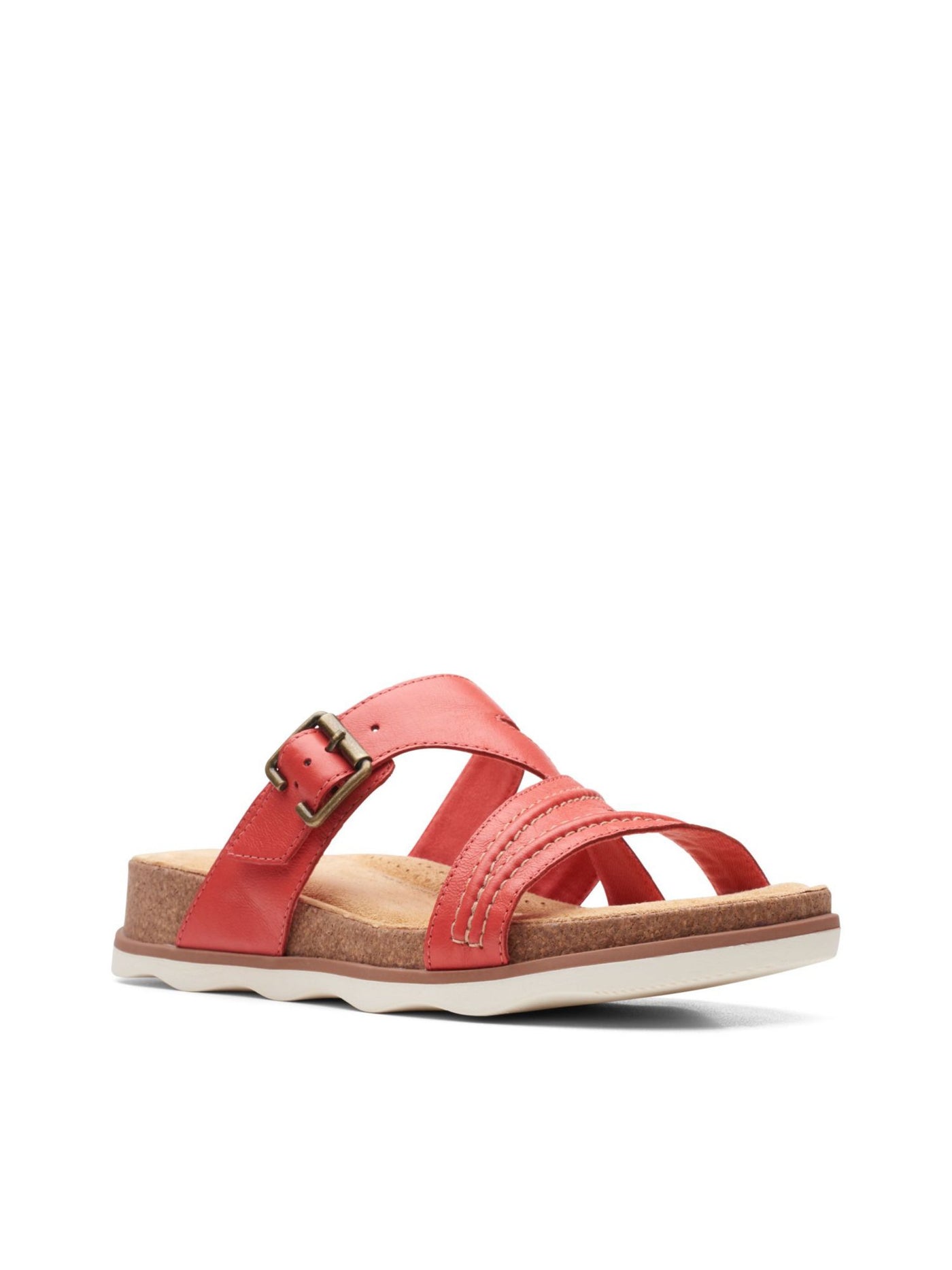 COLLECTION BY CLARKS Womens Bright Coral Cushioned Comfort Adjustable Buckle Accent Brynn Hope Round Toe Wedge Slip On Leather Sandals Shoes 9.5 M