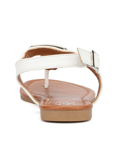 NEW YORK & CO Womens White T-Strap Padded Fiona Round Toe Buckle Thong Sandals Shoes 6.5