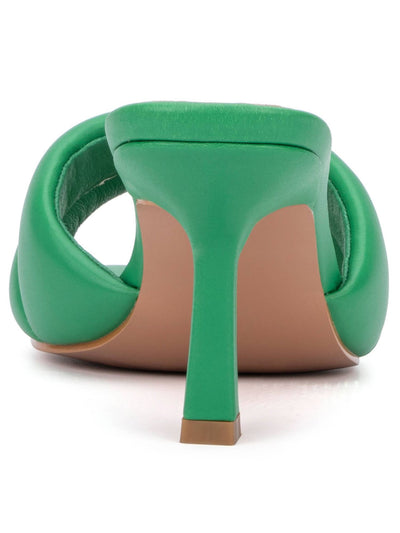 NEW YORK & CO Womens Green Padded Evelina Square Toe Stiletto Slip On Dress Heeled Sandal 6.5