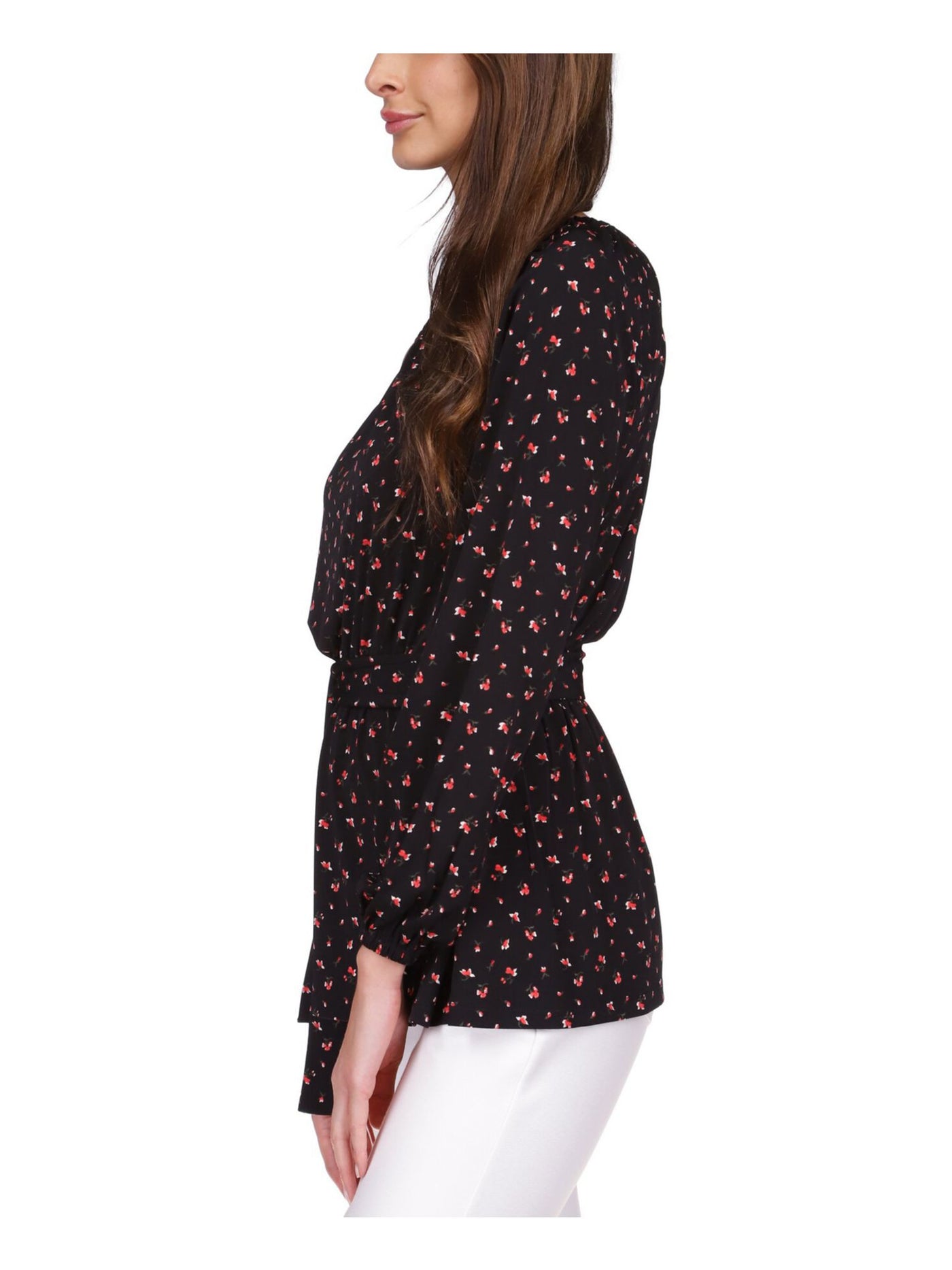 MICHAEL MICHAEL KORS Womens Black Floral Long Sleeve Asymmetrical Neckline Tunic Top XL
