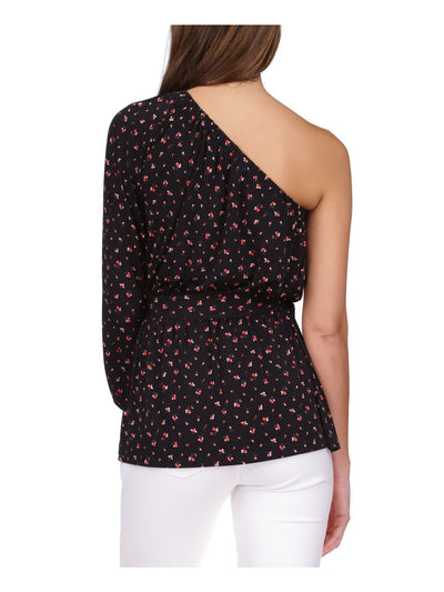 MICHAEL MICHAEL KORS Womens Black Floral Long Sleeve Asymmetrical Neckline Tunic Top XL
