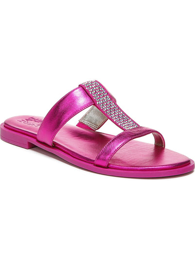 NATURALIZER Womens Pink Rhinestone Non-Slip Farica Round Toe Slip On Leather Slide Sandals Shoes 8 W
