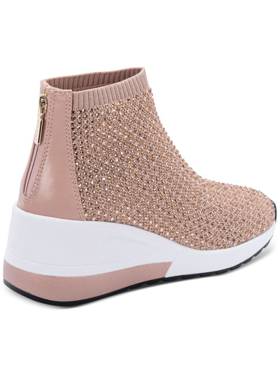 AQUA COLLEGE Womens Pink Waterproof Cushioned Rhinestone Stretch Kandice Round Toe Wedge Zip-Up Sneakers Shoes 7.5 M