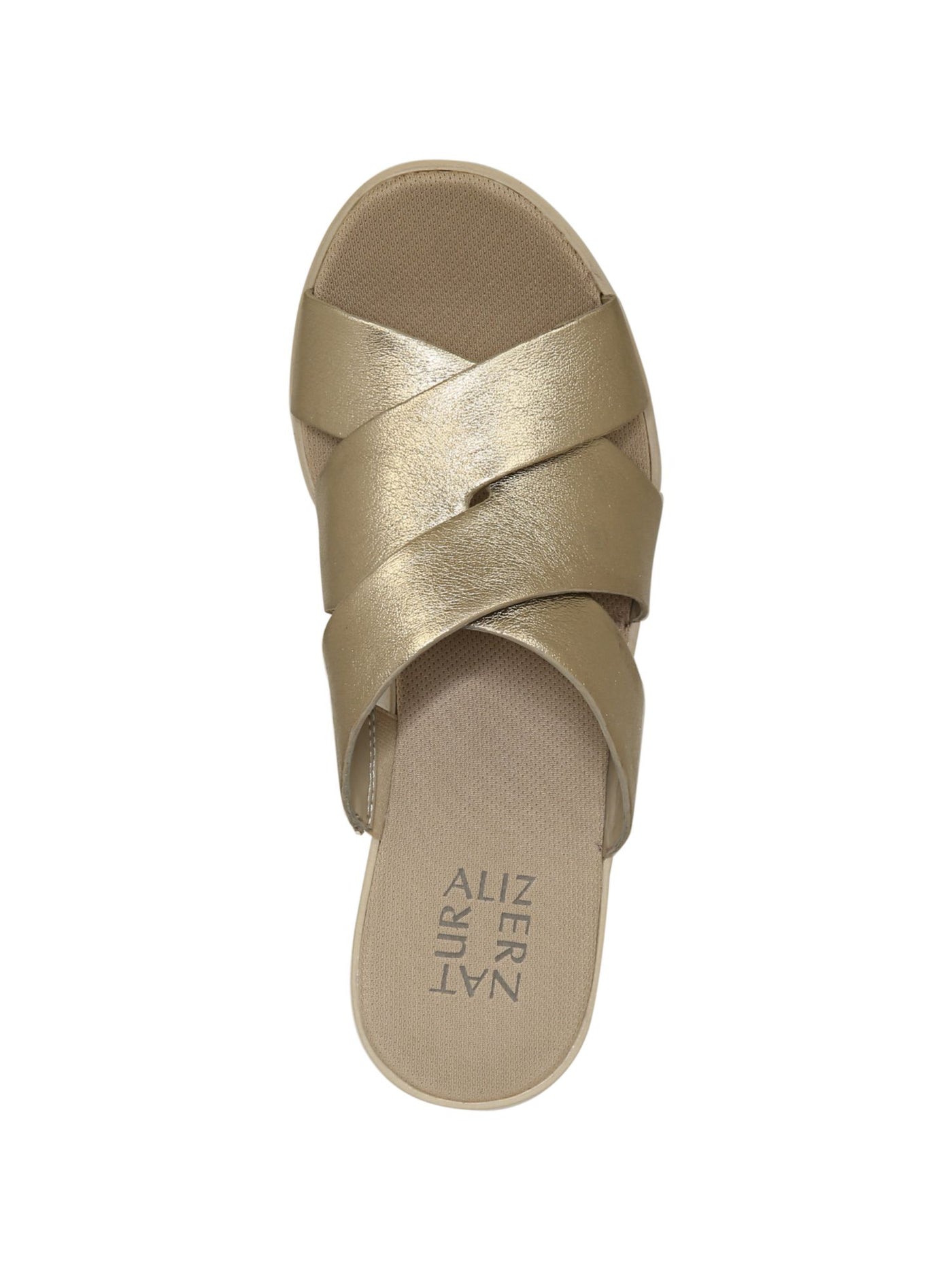 NATURALIZER Womens Gold Comfort Non-Slip Rowena Round Toe Wedge Slip On Leather Heeled Sandal 6.5 W