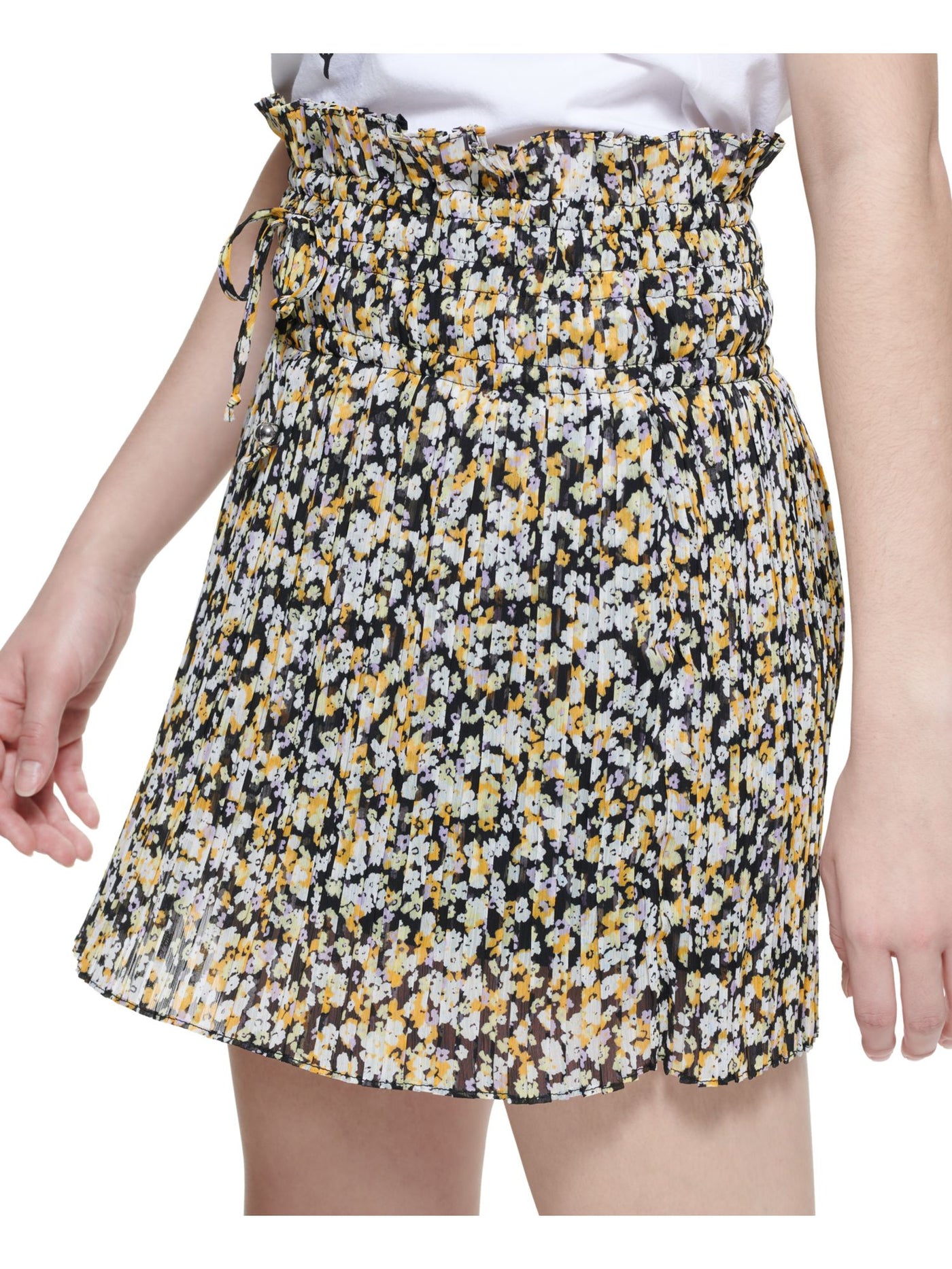 KARL LAGERFELD PARIS Womens Black Floral Mini Pleated Skirt XL