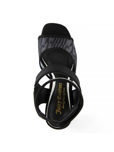 JUICY COUTURE Womens Black Mixed Media Logo Hardware On Heel Ankle Strap Cushioned Graciela Square Toe Block Heel Heeled Sandal 7.5 M