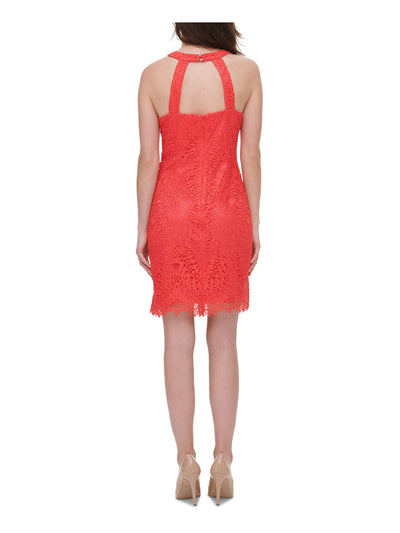 GUESS Womens Coral Lace Zippered Lined Sleeveless Halter Short Party Sheath Dress 10