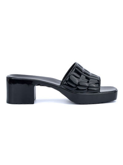 OLIVIA MILLER Womens Black Comfort Ava Open Toe Block Heel Slip On Jelly 9