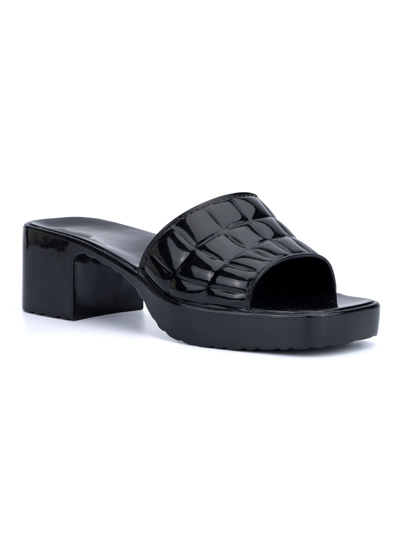OLIVIA MILLER Womens Black Comfort Ava Open Toe Block Heel Slip On Jelly 9