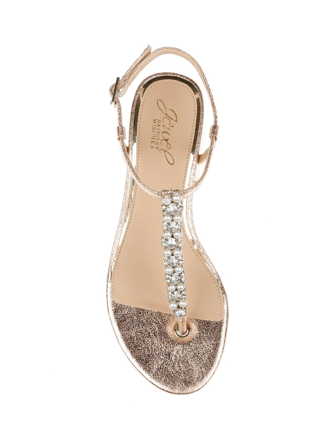 JEWEL BADGLEY MISCHKA Womens Gold Embellished T-Strap Dasha Round Toe Block Heel Buckle Dress Thong Sandals Shoes 9.5 M