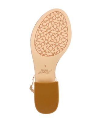 JEWEL BADGLEY MISCHKA Womens Gold Embellished T-Strap Dasha Round Toe Block Heel Buckle Dress Thong Sandals Shoes M