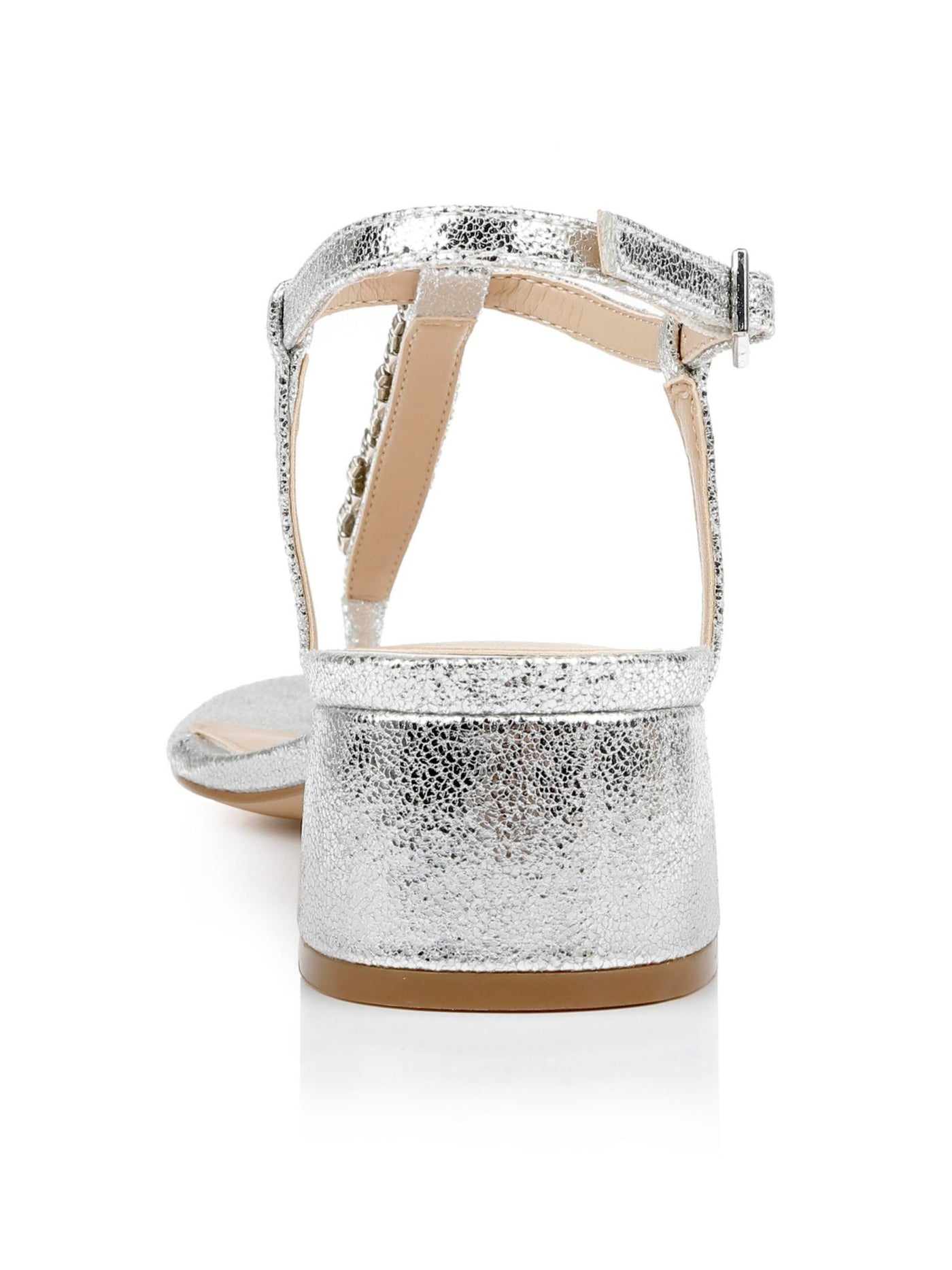 BADGLEY MISCHKA Womens Silver Embellished T-Strap Dasha Round Toe Block Heel Buckle Dress Thong Sandals 7 M