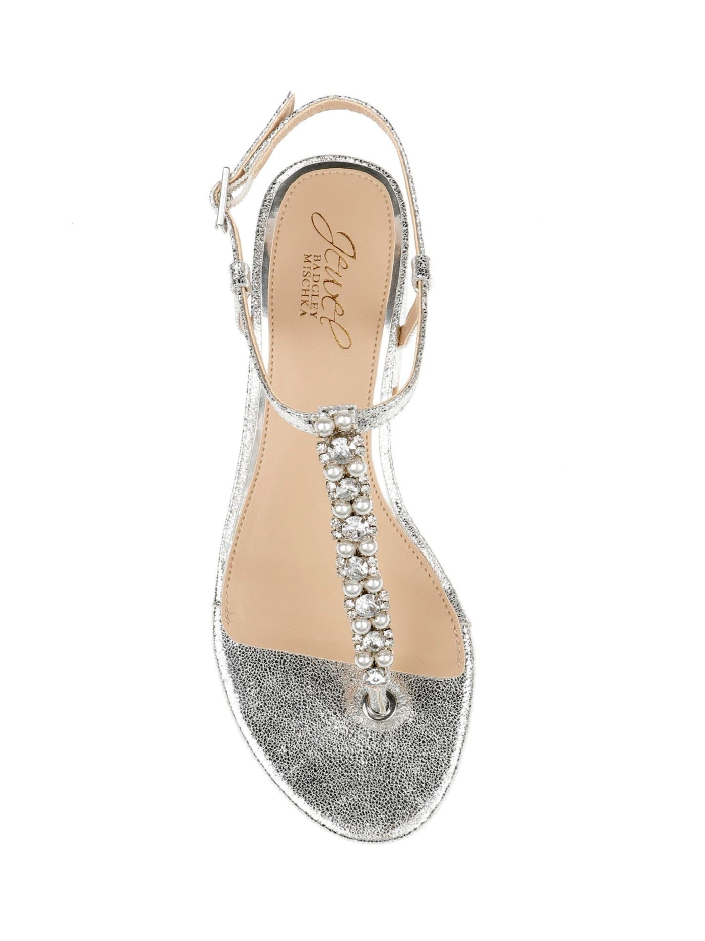 JEWEL BADGLEY MISCHKA Womens Silver Embellished T-Strap Dasha Round Toe Block Heel Buckle Dress Thong Sandals Shoes 7.5 M