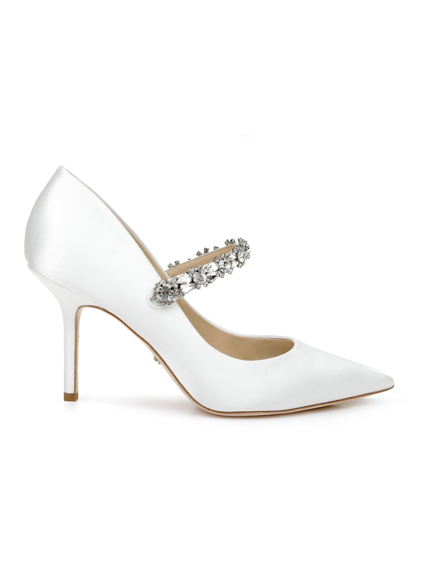 BADGLEY MISCHKA Womens White Padded Embellished Theory Peep Toe Stiletto Slip On Dress Pumps Shoes 9.5