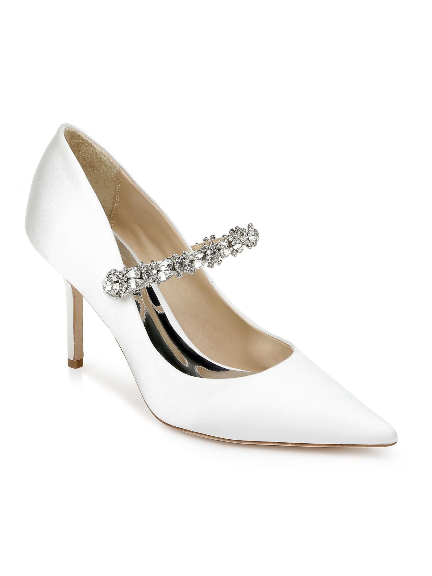 BADGLEY MISCHKA Womens White Padded Embellished Theory Peep Toe Stiletto Slip On Dress Pumps Shoes 9.5