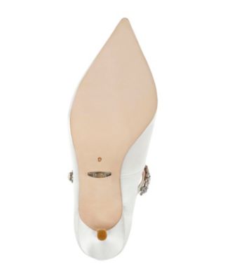 BADGLEY MISCHKA Womens White Padded Embellished Theory Peep Toe Stiletto Slip On Dress Pumps Shoes