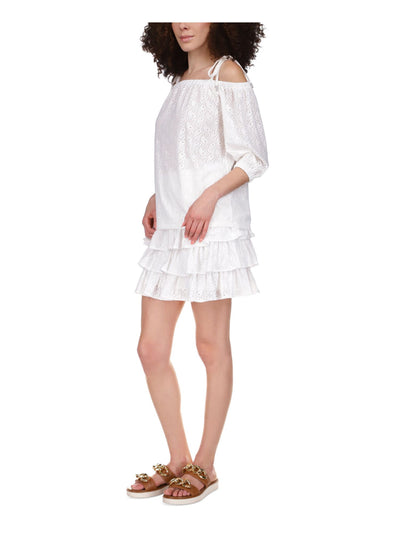MICHAEL MICHAEL KORS Womens White Smocked Eyelet Tiered Short Ruffled Skirt XL