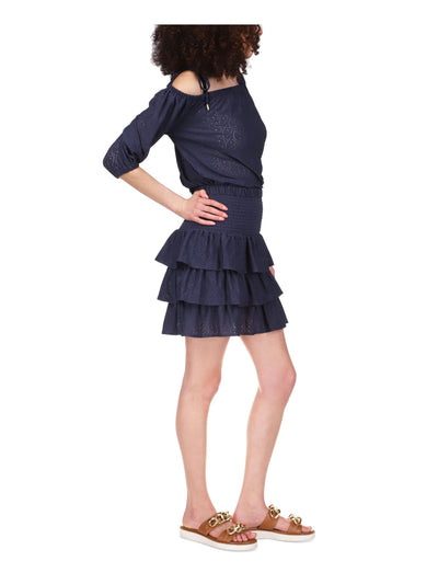 MICHAEL MICHAEL KORS Womens Navy Eyelet Smocked Tiered Short Ruffled Skirt XL