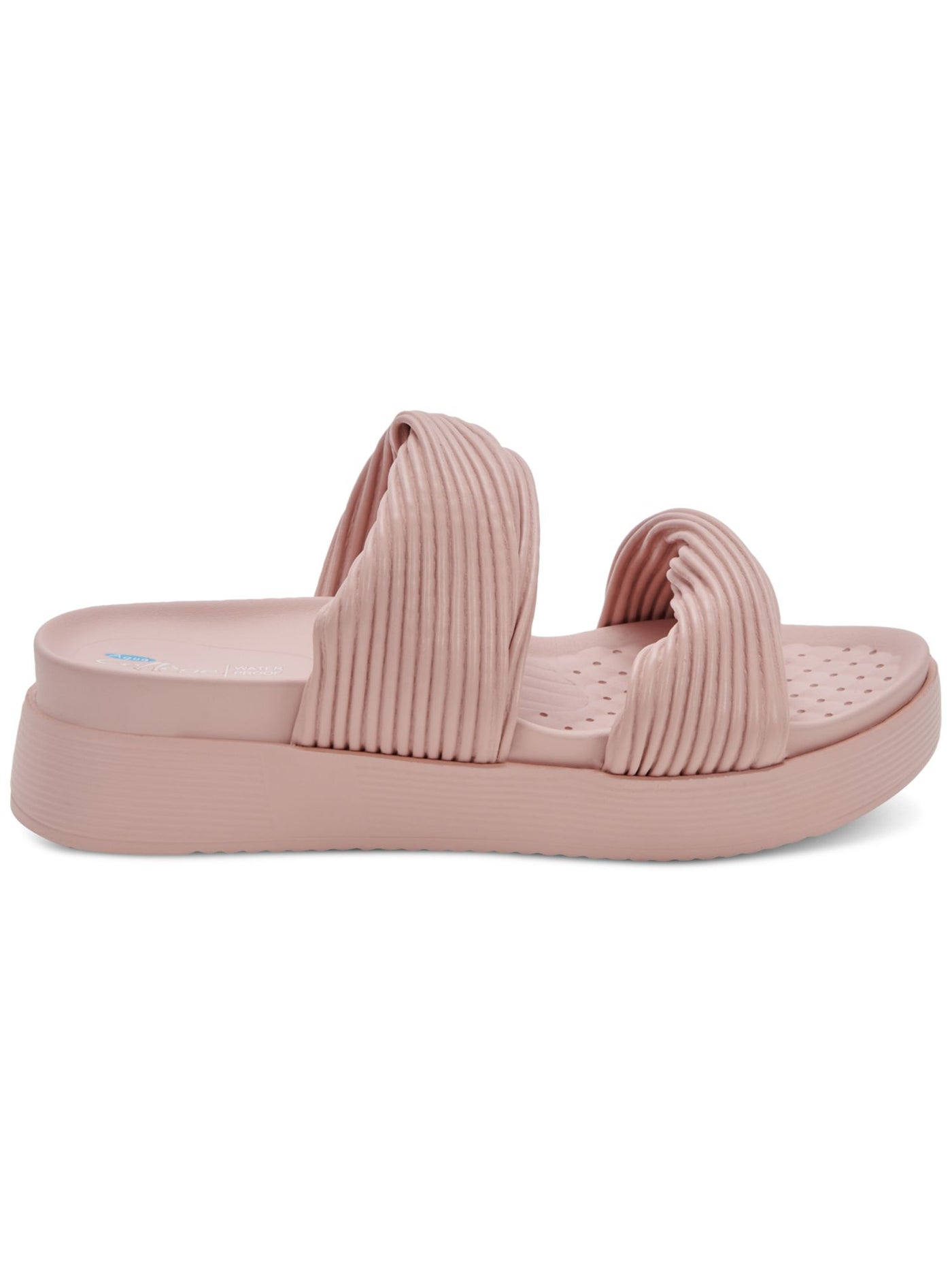 AQUA COLLEGE Womens Pink 1" Platform Twist Straps Cushioned Waterproof Clarissa Round Toe Wedge Slip On Slide Sandals Shoes 10 M