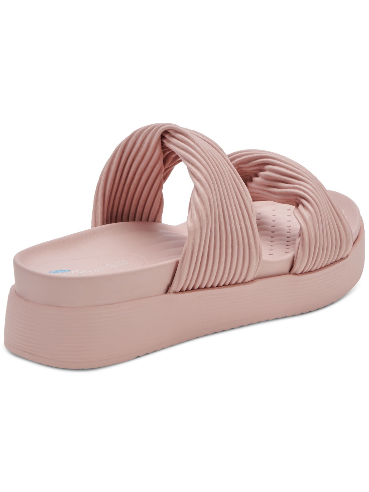 AQUA COLLEGE Womens Pink 1" Platform Twist Straps Cushioned Waterproof Clarissa Round Toe Wedge Slip On Slide Sandals Shoes 10 M