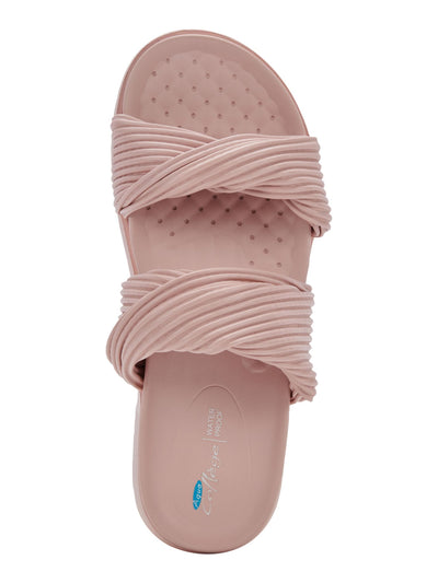 AQUA COLLEGE Womens Pink 1" Platform Twist Straps Cushioned Waterproof Clarissa Round Toe Wedge Slip On Slide Sandals Shoes 8 M