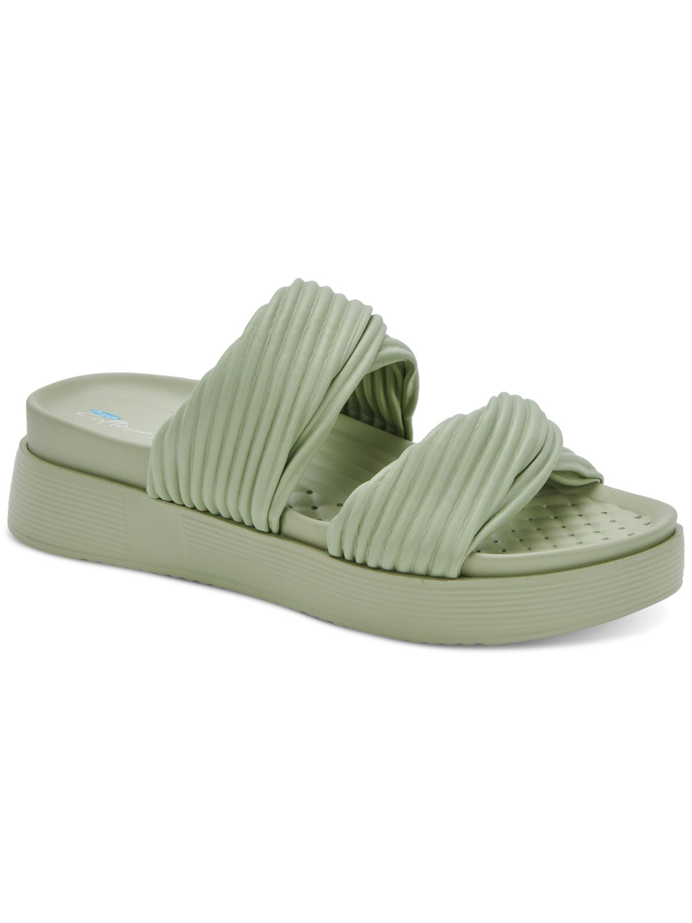 AQUA COLLEGE Womens Green 1" Platform Twist Straps Cushioned Waterproof Clarissa Round Toe Wedge Slip On Slide Sandals Shoes 8 M