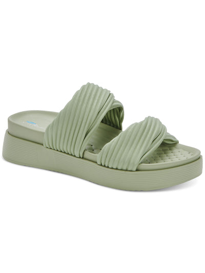 AQUA COLLEGE Womens Green 1" Platform Twist Straps Cushioned Waterproof Clarissa Round Toe Wedge Slip On Slide Sandals Shoes 8 M