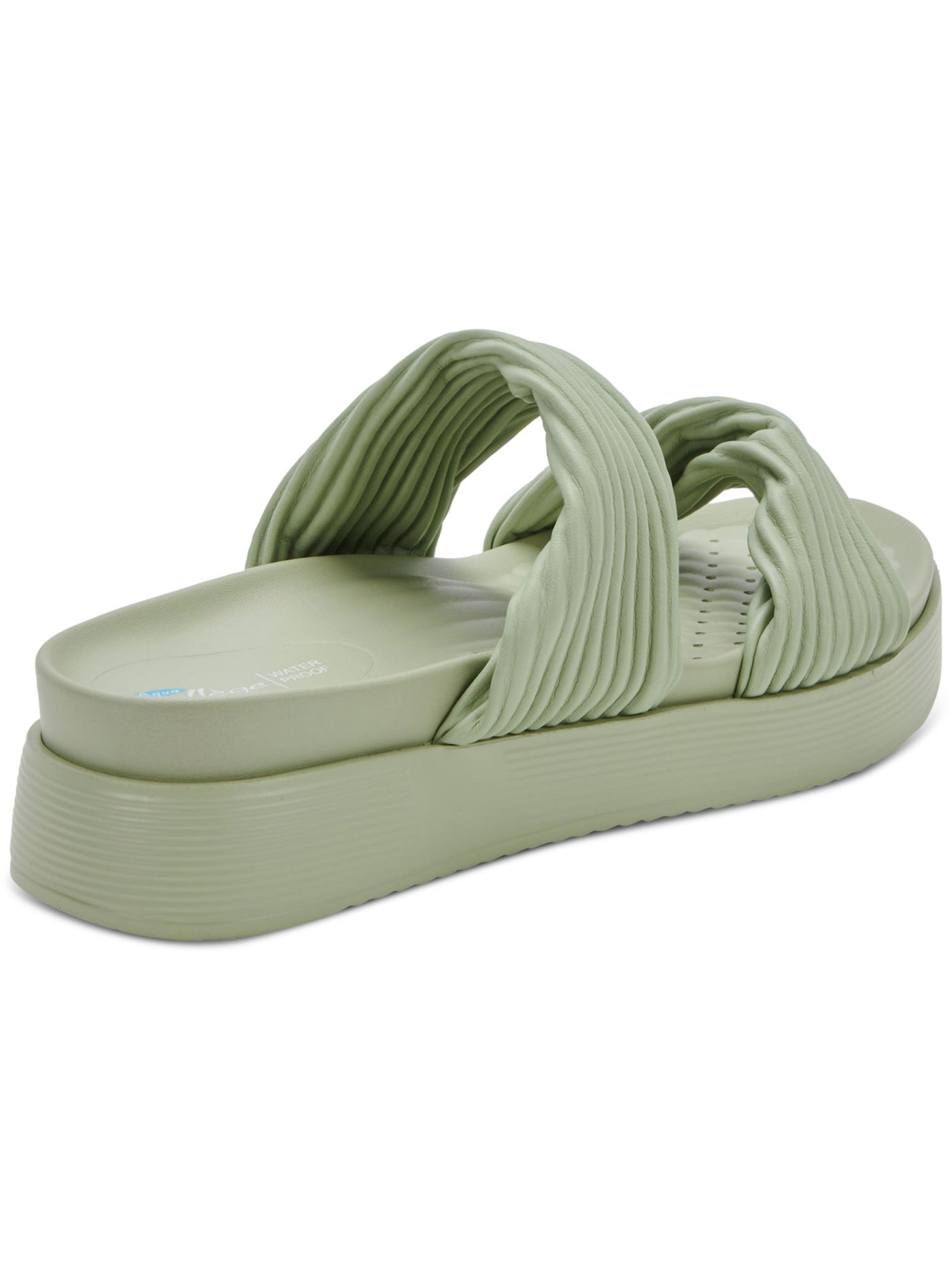 AQUA COLLEGE Womens Green 1" Platform Twist Straps Cushioned Waterproof Clarissa Round Toe Wedge Slip On Slide Sandals Shoes 8 M