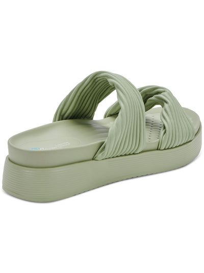 AQUA COLLEGE Womens Green 1" Platform Twist Straps Cushioned Waterproof Clarissa Round Toe Wedge Slip On Slide Sandals Shoes 8 M