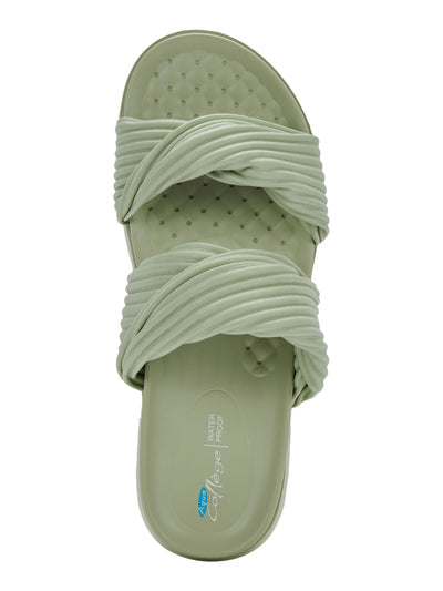 AQUA COLLEGE Womens Green 1" Platform Twist Straps Cushioned Waterproof Clarissa Round Toe Wedge Slip On Slide Sandals Shoes 8 M