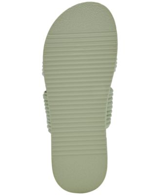 AQUA COLLEGE Womens Green 1" Platform Twist Straps Cushioned Waterproof Clarissa Round Toe Wedge Slip On Slide Sandals Shoes M