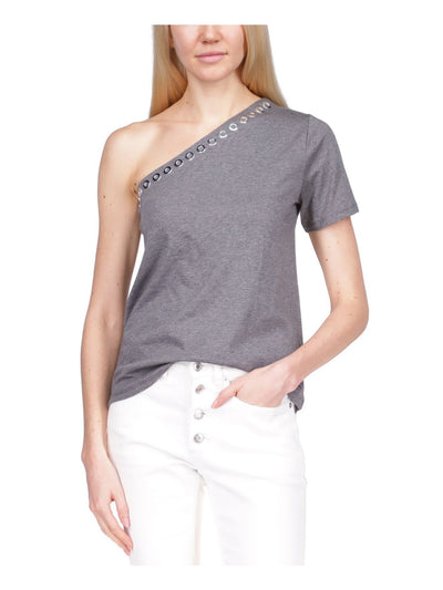 MICHAEL MICHAEL KORS Womens Gray Short Sleeve Asymmetrical Neckline Top XL