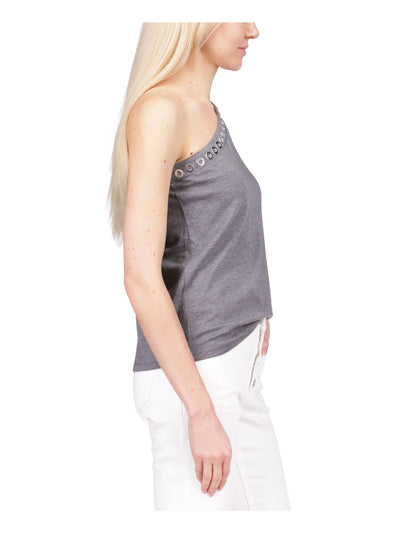 MICHAEL MICHAEL KORS Womens Gray Short Sleeve Asymmetrical Neckline Top L