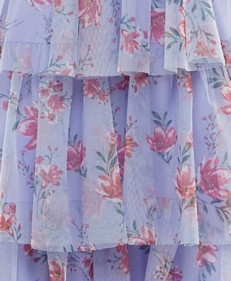 CITY STUDIO Womens Pleated Floral Sleeveless V Neck Full-Length Formal Gown Dress