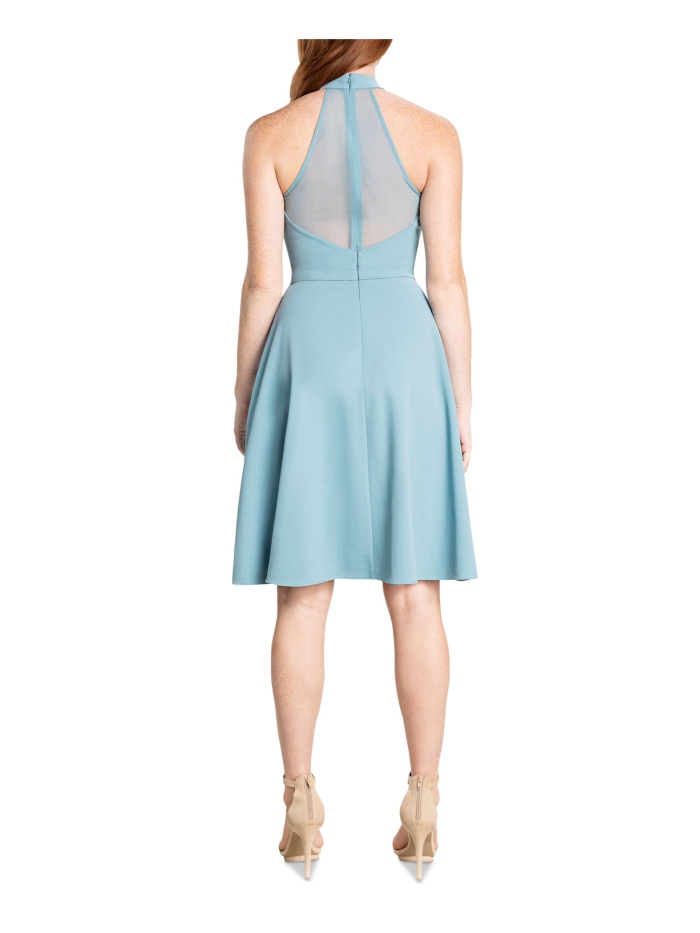 DRESS THE POPULATION Womens Teal Zippered Pocketed Mesh Inset Top Back Lined Sleeveless Halter Above The Knee Party Fit + Flare Dress S