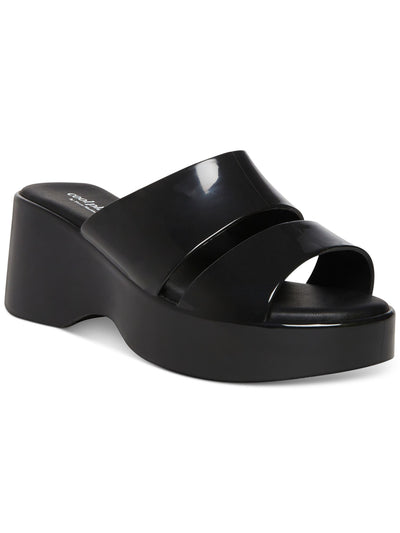 COOL PLANET BY STEVE MADDEN Womens Black Comfort Glaze Round Toe Wedge Slip On Heeled Sandal 8 M