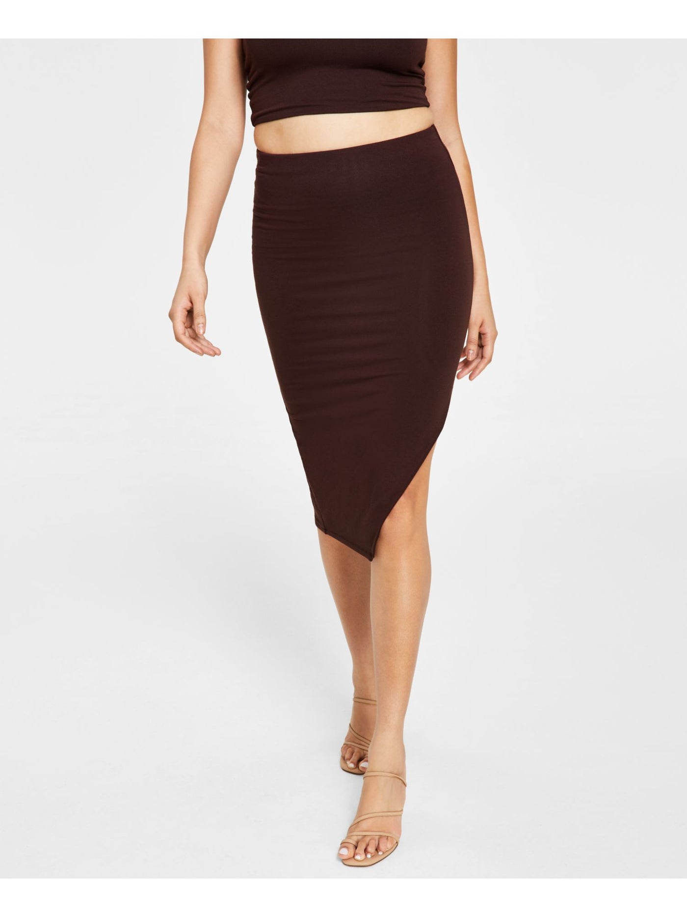 BAR III Womens Brown Slitted Unlined Pull-on Below The Knee Party Pencil Skirt L