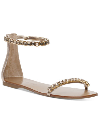 MATEO BY INC Womens Gold Ankle Strap Embellished The Carmel Round Toe Zip-Up Sandals Shoes 5.5 M