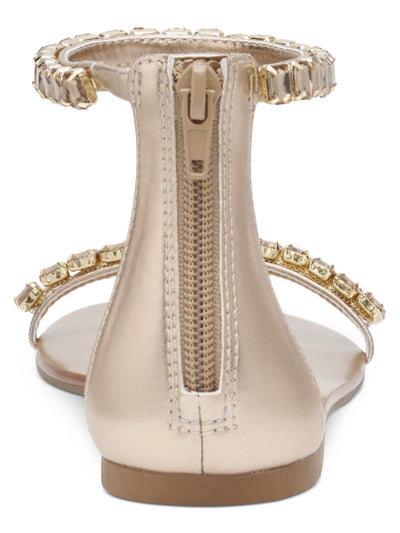 MATEO BY INC Womens Gold Ankle Strap Embellished The Carmel Round Toe Zip-Up Sandals Shoes 5.5 M