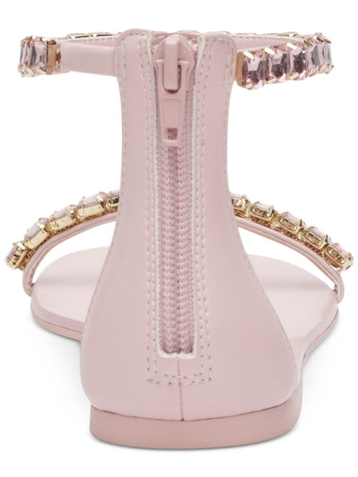 MATEO BY INC Womens Pink Ankle Strap Embellished The Carmel Round Toe Zip-Up Sandals Shoes 6.5 M