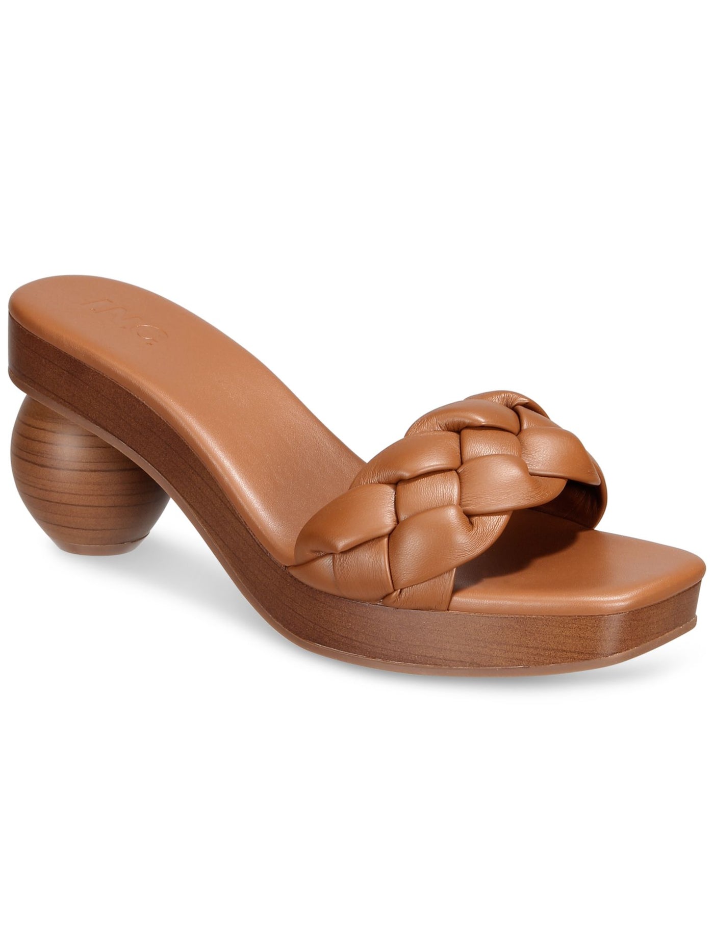 INC Womens Brown Woven Padded Zaleste Square Toe Sculpted Heel Slip On Heeled Sandal 8 M
