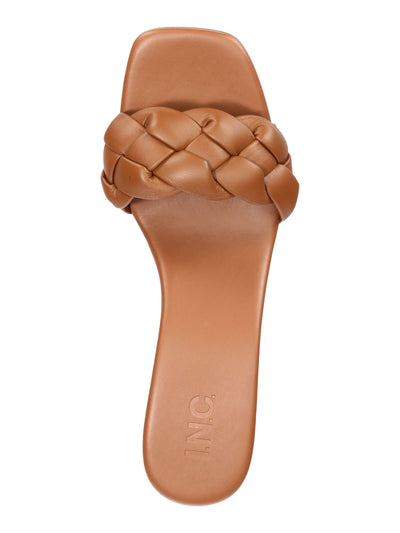INC Womens Brown Woven Padded Zaleste Square Toe Sculpted Heel Slip On Heeled Sandal 5 M