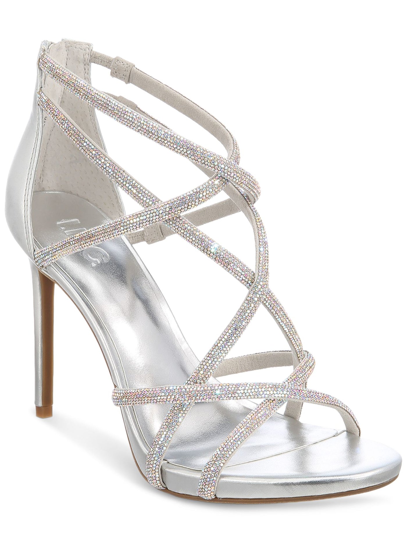 INC Womens Silver Embellished Strappy Nellemi Round Toe Stiletto Zip-Up Dress Heeled Sandal 7.5 M