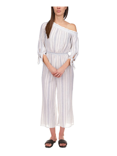 MICHAEL KORS Womens Blue Striped Asymmetrical Neckline High Waist Jumpsuit XL
